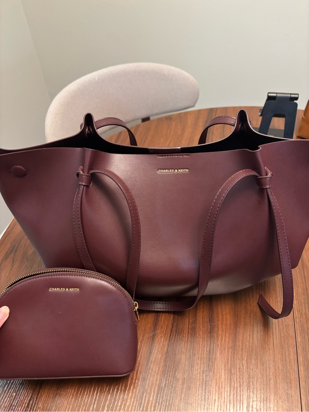 CHARLES & KEITH XL Calla Bag in Wineberry Red